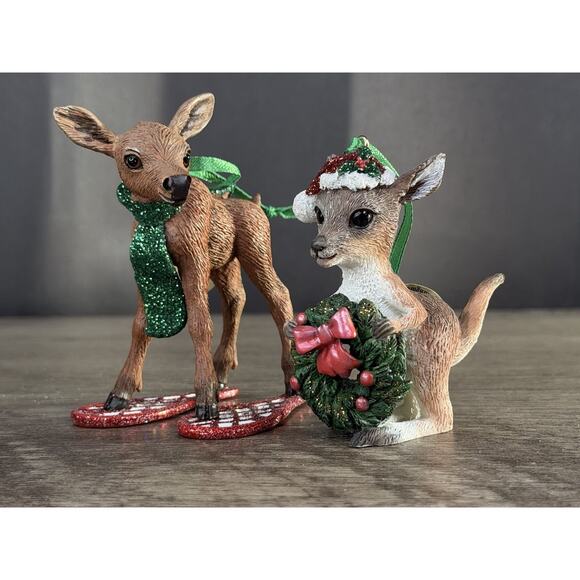 NIB Pair Danbury Mint Baby Animal Ornament Collection Kangaroo And Moose - Picture 1 of 9